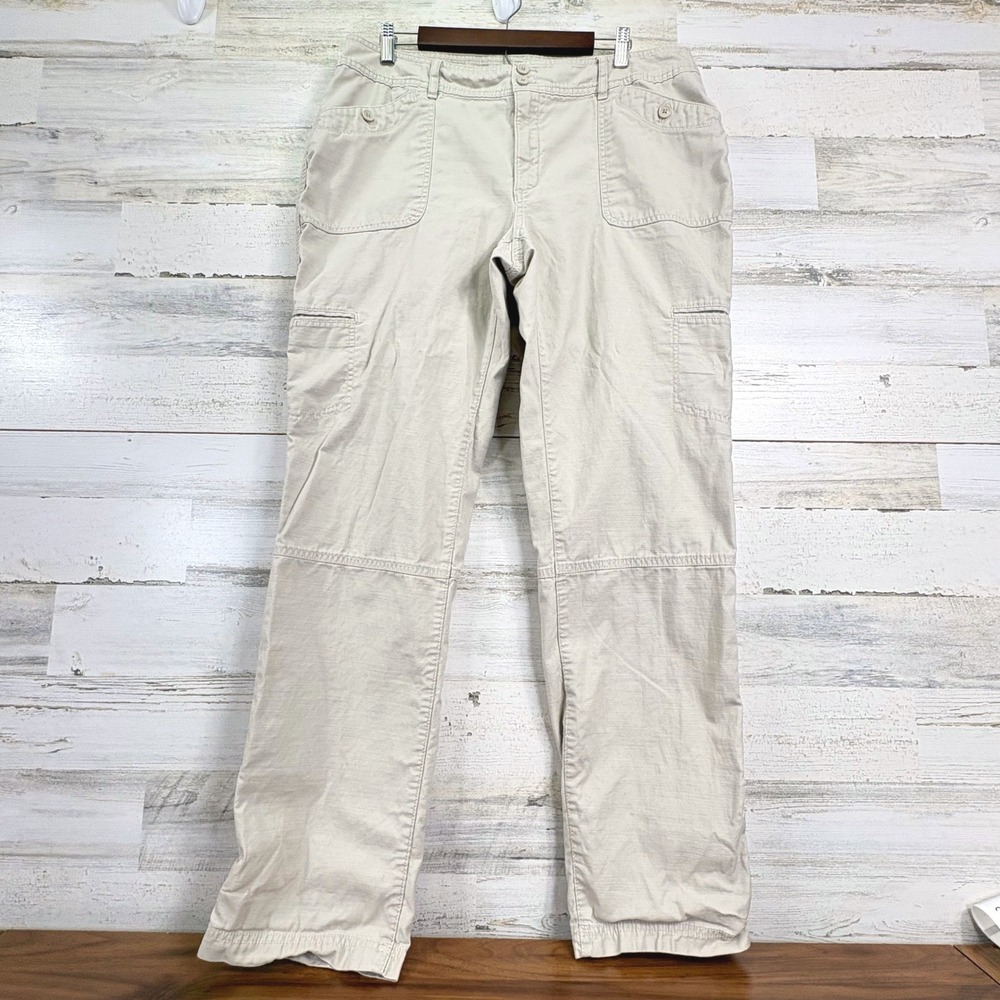 Eddie Bauer Womens Roll Tab Pants Beige Sz16 Cotton Utility Outdoor Hiking 36x32
